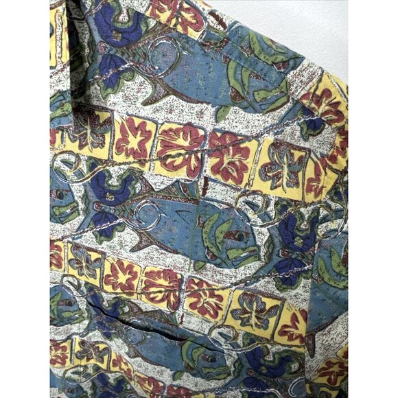 KAHALA AVI Collection Vintage 80s Hawaiian Shirt Fish Mahi  Print Men L - Picture 2 of 5